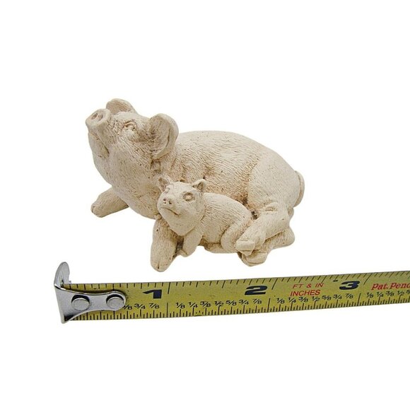 Vintage Stone Critters White Pig Hog w/ Baby Figurine Piglet Farmhouse 2x2" - Picture 8 of 9